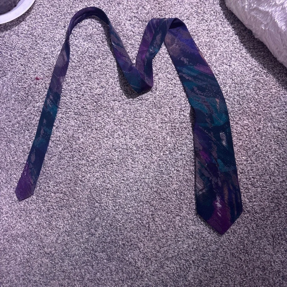 Boa-Boa Abstract Necktie Mens OS Purple Teal Excellent Vintage Viscose Tie